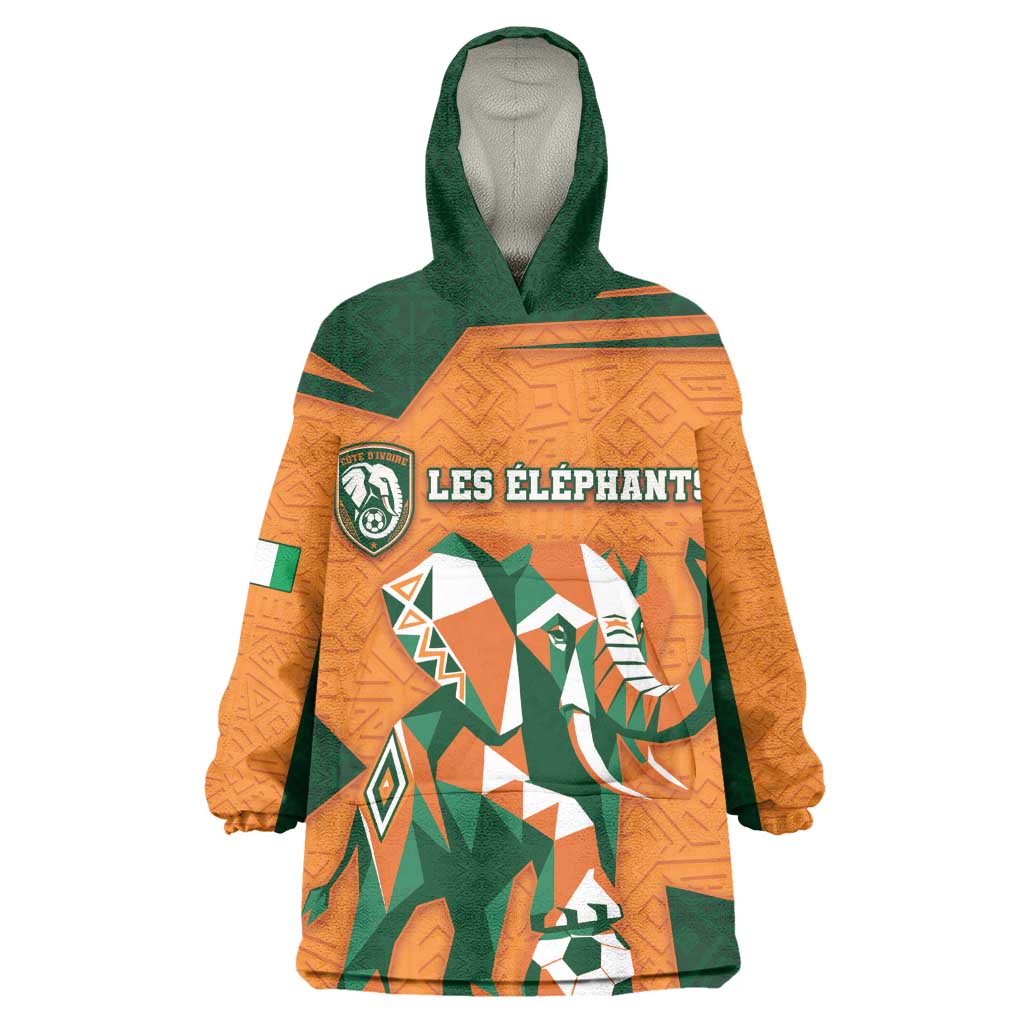 Custom Ivory Coast Football Kid Wearable Blanket Hoodie Elephant Geometric African Art Style