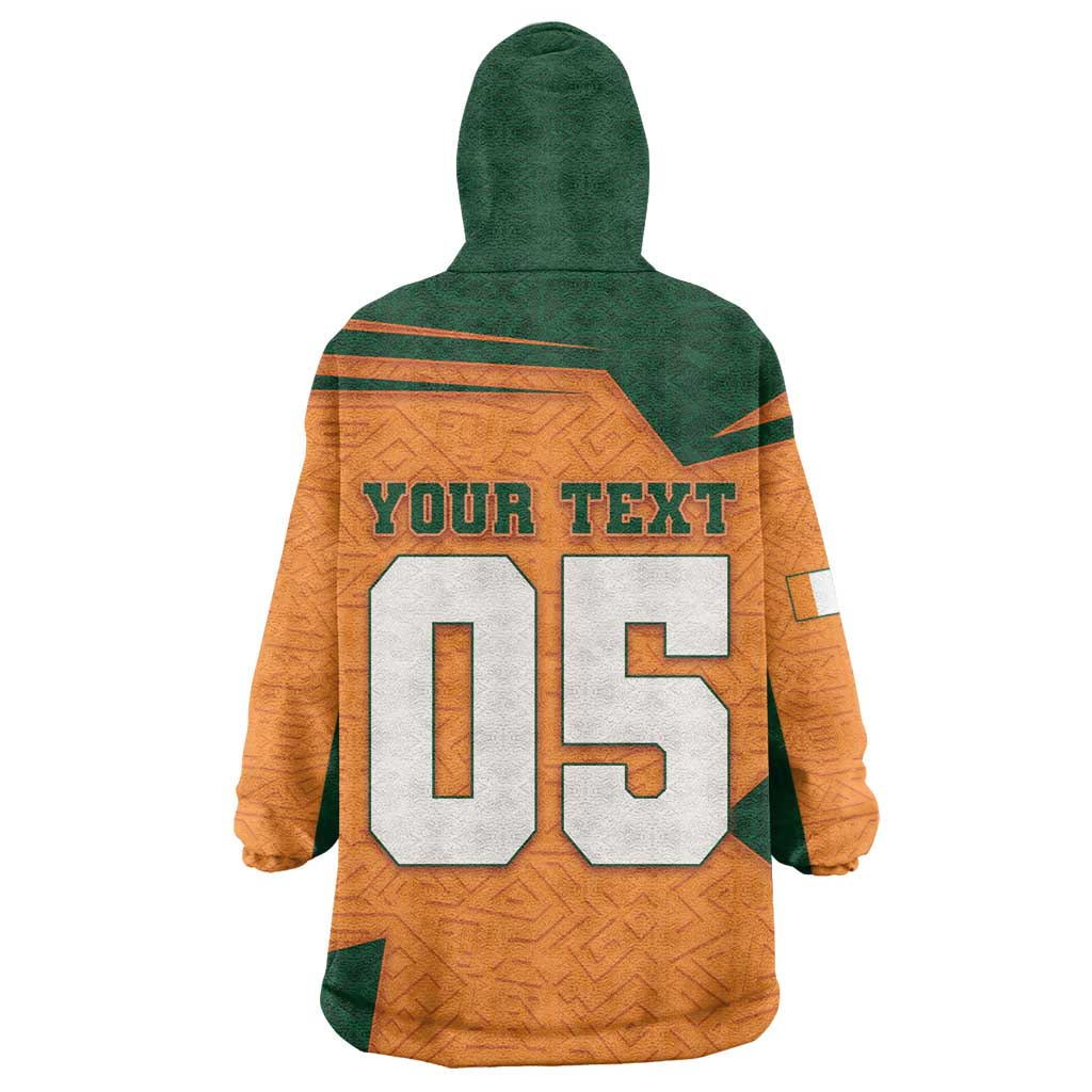 Custom Ivory Coast Football Kid Wearable Blanket Hoodie Elephant Geometric African Art Style