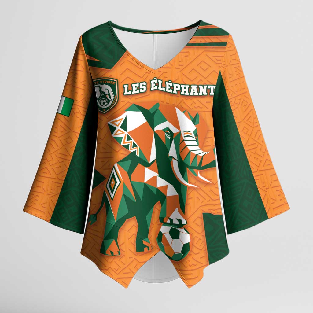 Custom Ivory Coast Football Kimono Sleeve Blouse Elephant Geometric African Art Style