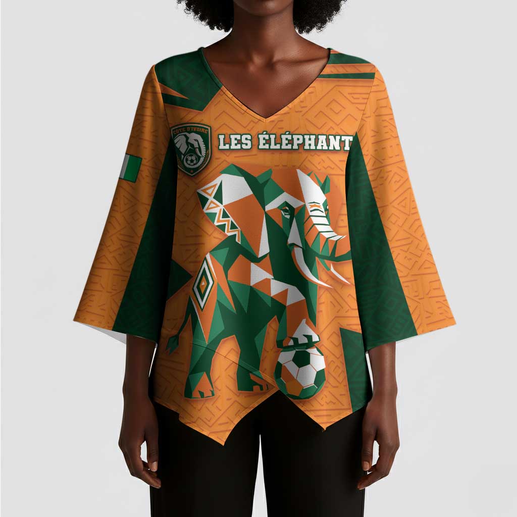 Custom Ivory Coast Football Kimono Sleeve Blouse Elephant Geometric African Art Style
