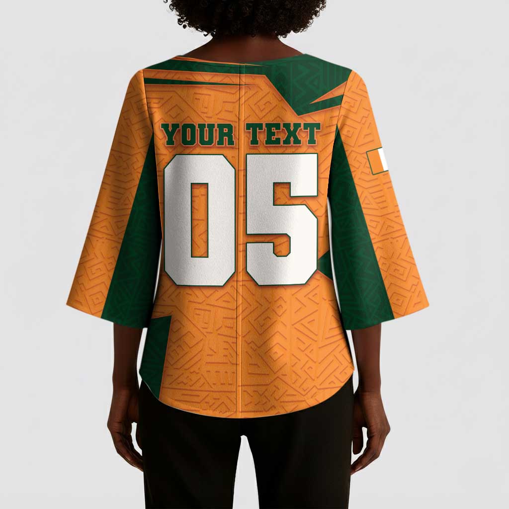 Custom Ivory Coast Football Kimono Sleeve Blouse Elephant Geometric African Art Style