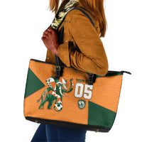 Custom Ivory Coast Football Leather Tote Bag Elephant Geometric African Art Style