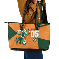 Custom Ivory Coast Football Leather Tote Bag Elephant Geometric African Art Style