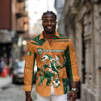 Custom Ivory Coast Football Long Sleeve Button Shirt Elephant Geometric African Art Style
