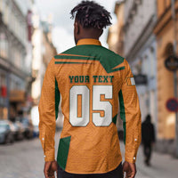 Custom Ivory Coast Football Long Sleeve Button Shirt Elephant Geometric African Art Style