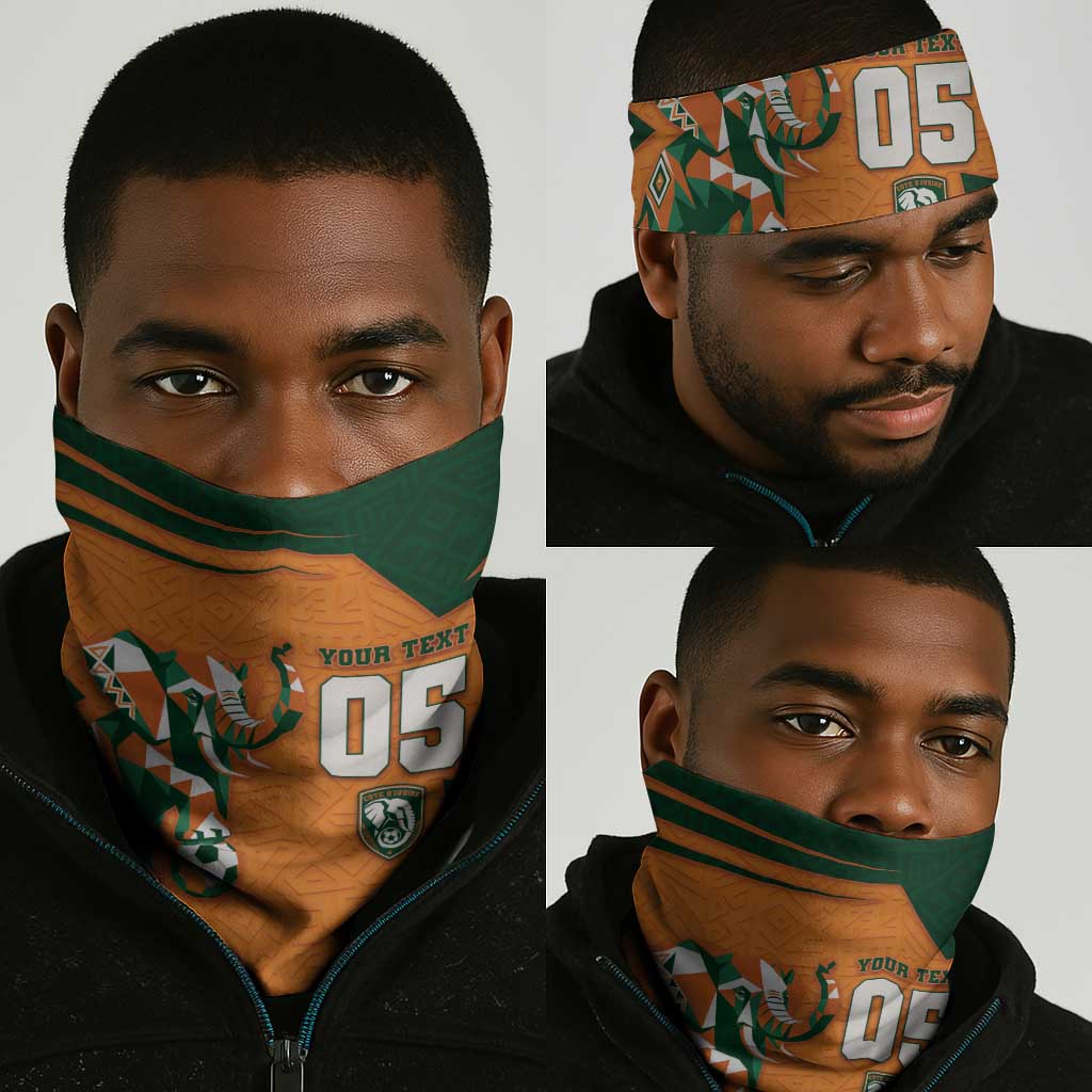 Custom Ivory Coast Football Neck Gaiter Elephant Geometric African Art Style