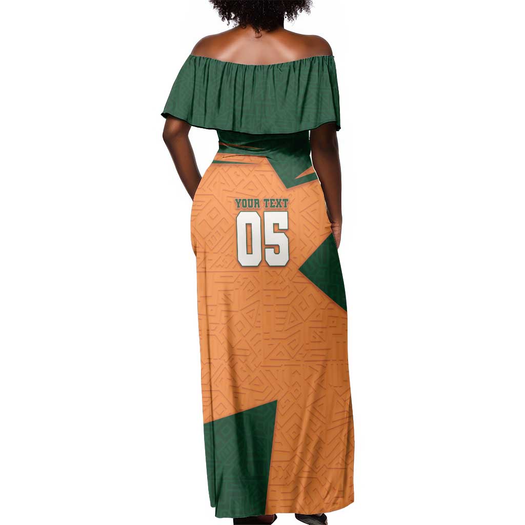 Custom Ivory Coast Football Off Shoulder Maxi Dress Elephant Geometric African Art Style