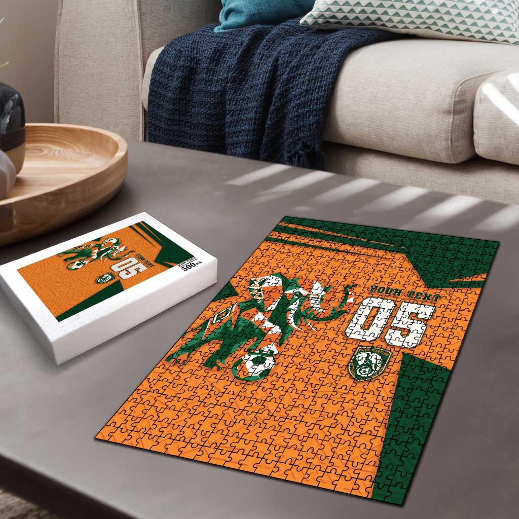 Custom Ivory Coast Football Puzzle Elephant Geometric African Art Style