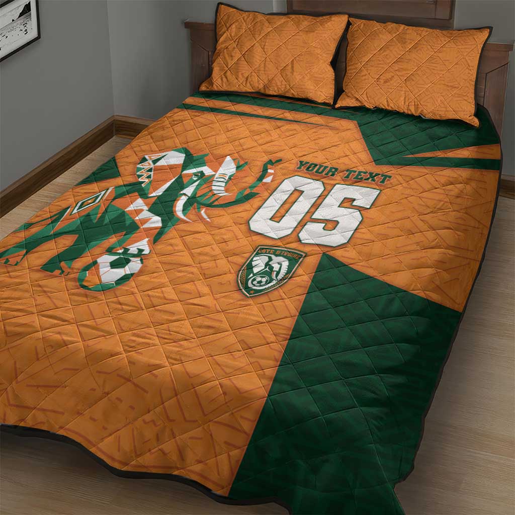 Custom Ivory Coast Football Quilt Bed Set Elephant Geometric African Art Style