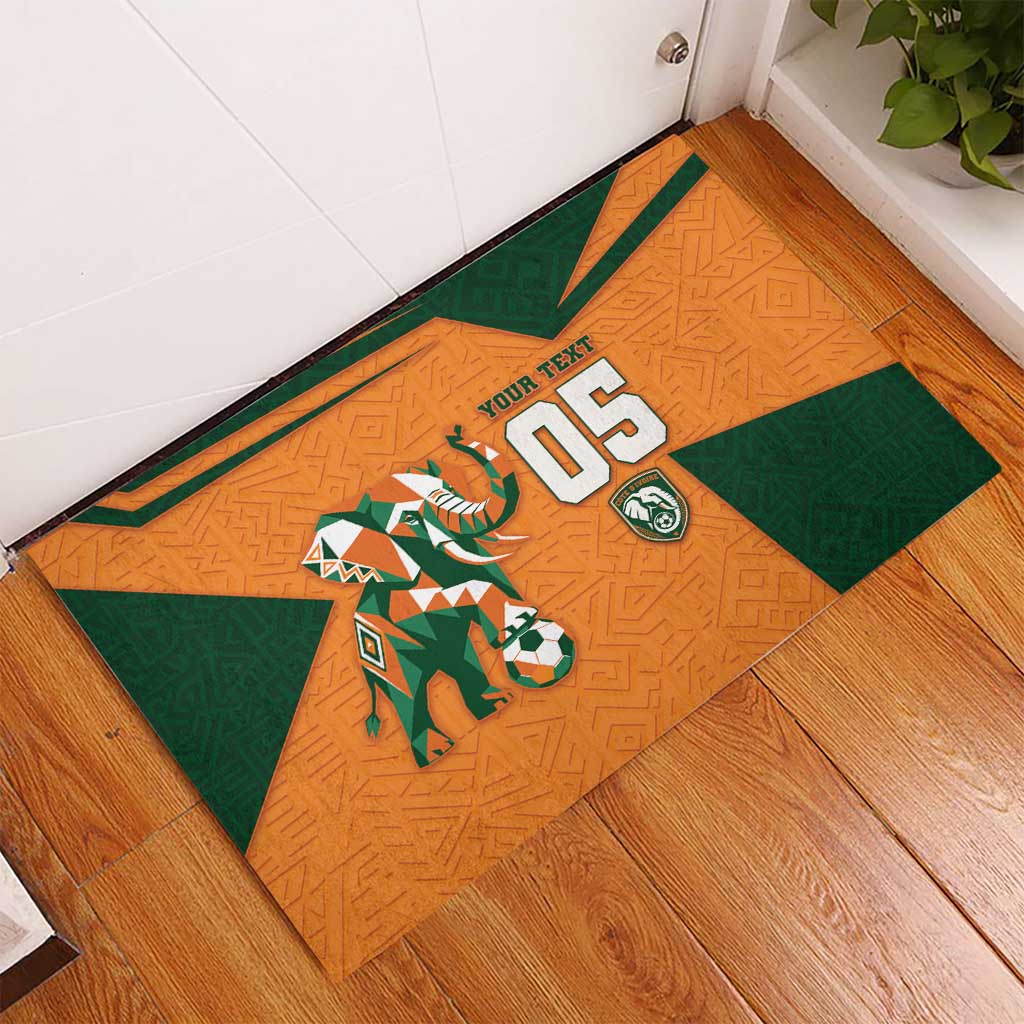 Custom Ivory Coast Football Rubber Doormat Elephant Geometric African Art Style