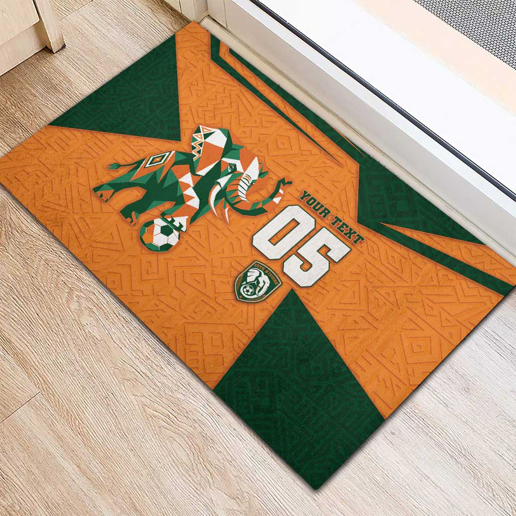Custom Ivory Coast Football Rubber Doormat Elephant Geometric African Art Style