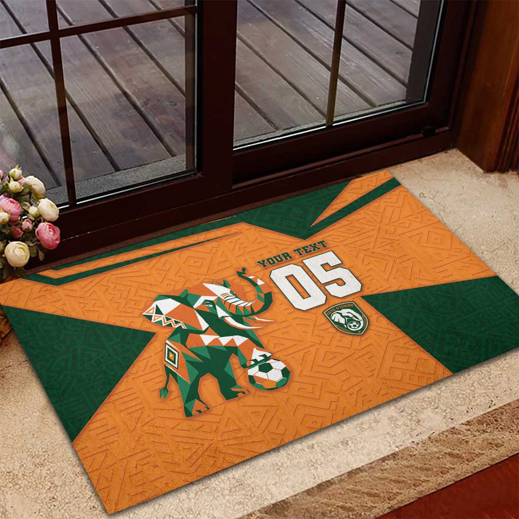 Custom Ivory Coast Football Rubber Doormat Elephant Geometric African Art Style