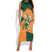 Custom Ivory Coast Football Short Sleeve Bodycon Dress Elephant Geometric African Art Style