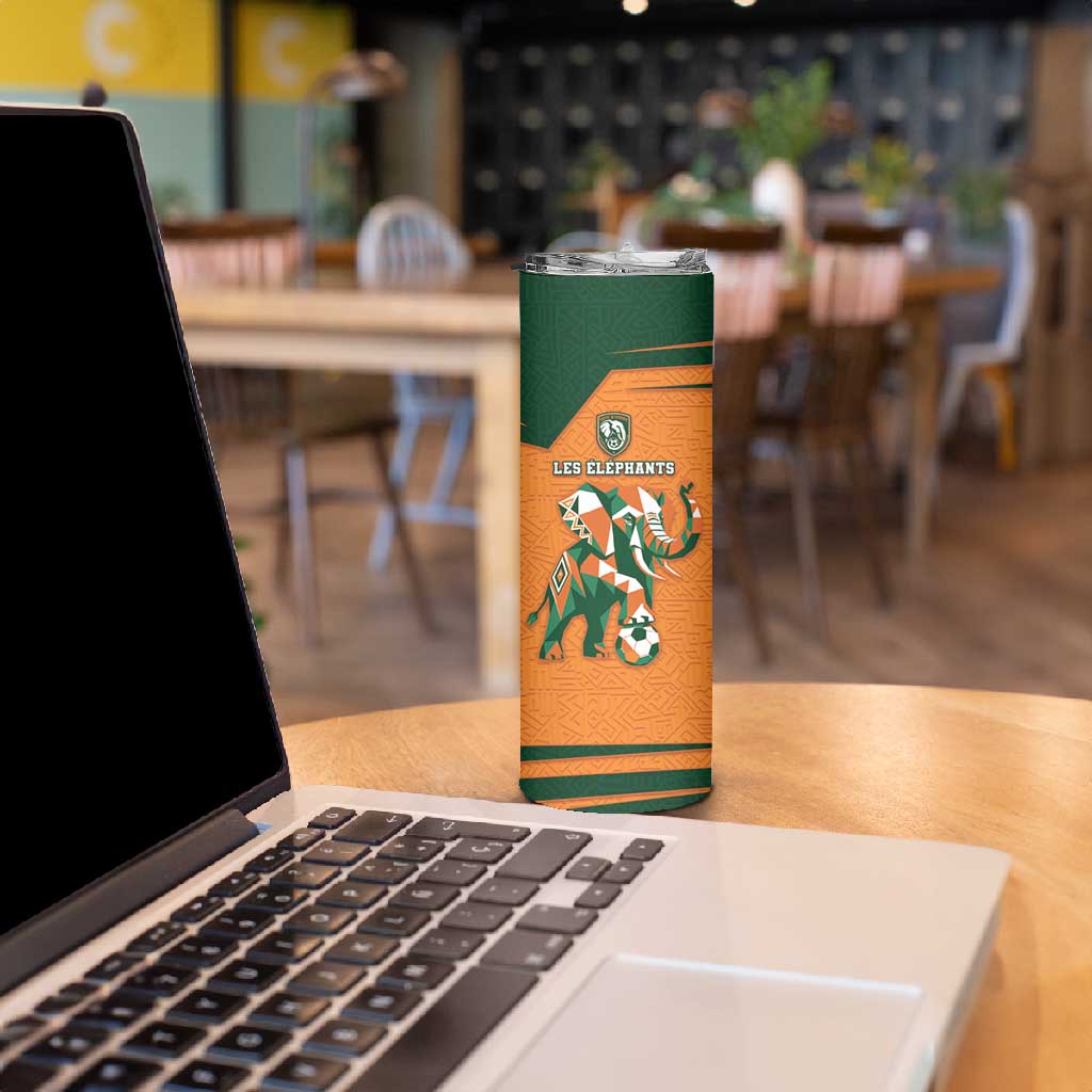 Custom Ivory Coast Football Skinny Tumbler Elephant Geometric African Art Style