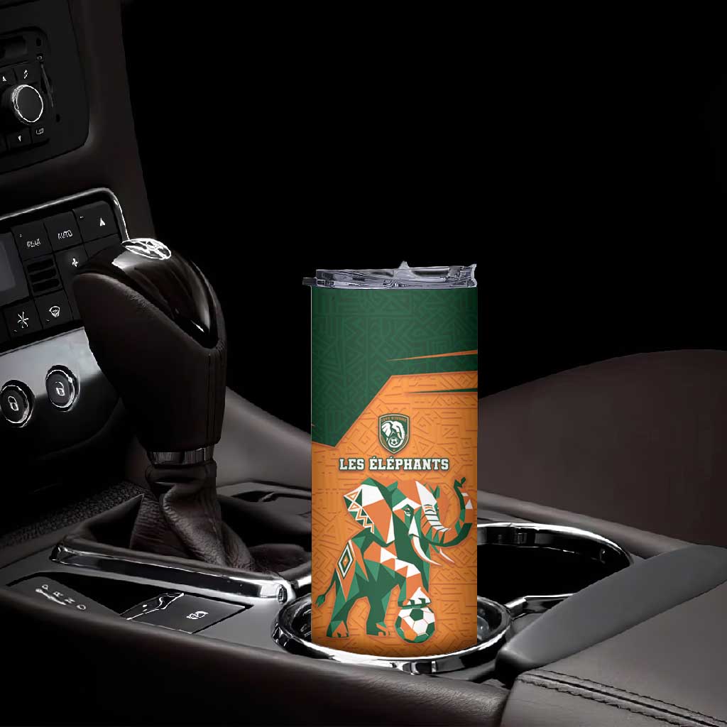 Custom Ivory Coast Football Skinny Tumbler Elephant Geometric African Art Style