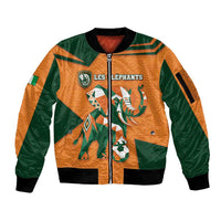 Custom Ivory Coast Football Sleeve Zip Bomber Jacket Elephant Geometric African Art Style