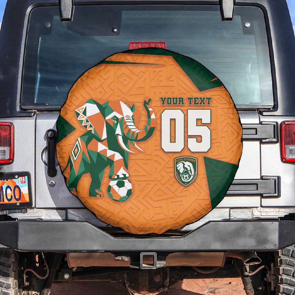 Custom Ivory Coast Football Spare Tire Cover Elephant Geometric African Art Style