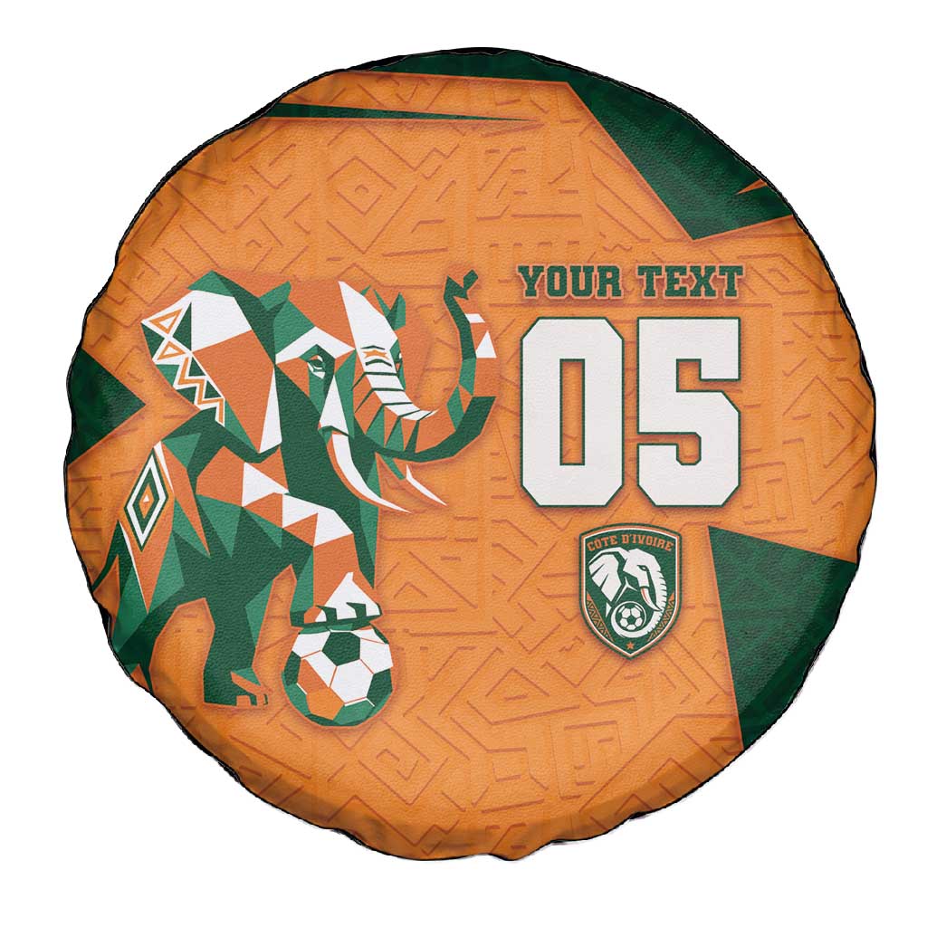 Custom Ivory Coast Football Spare Tire Cover Elephant Geometric African Art Style