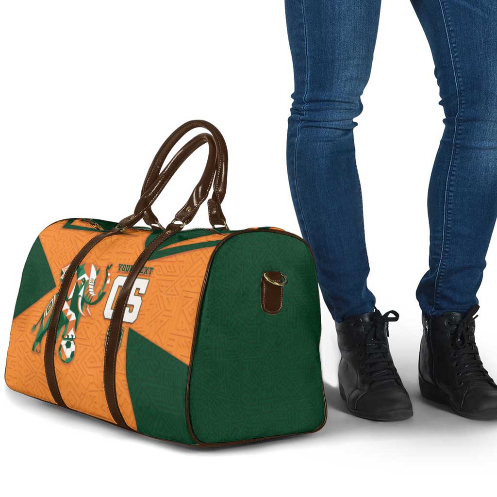Custom Ivory Coast Football Travel Bag Elephant Geometric African Art Style