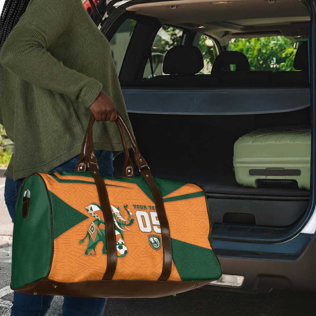Custom Ivory Coast Football Travel Bag Elephant Geometric African Art Style
