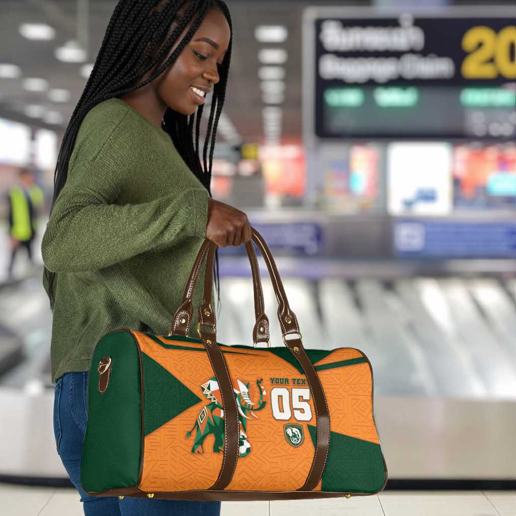 Custom Ivory Coast Football Travel Bag Elephant Geometric African Art Style