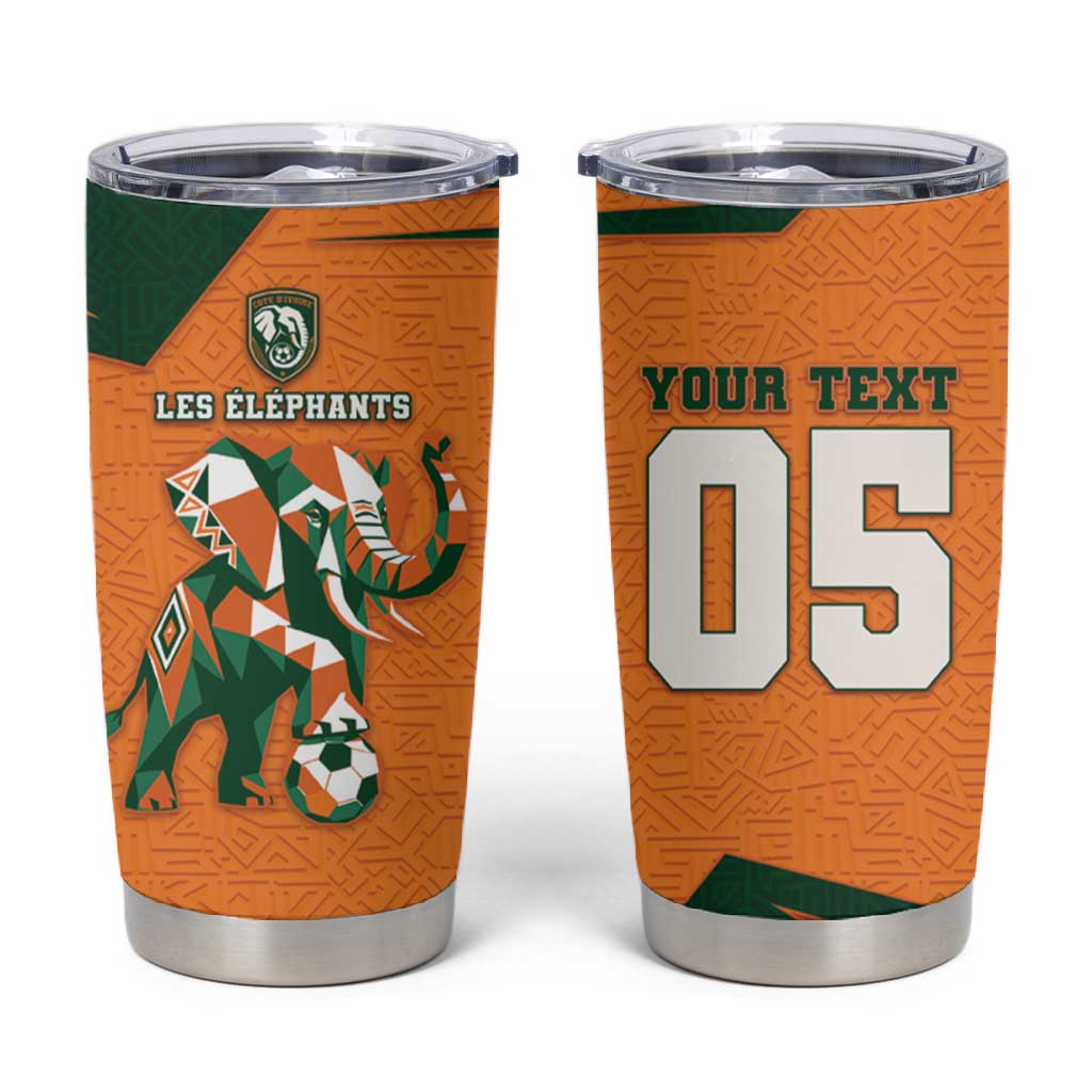 Custom Ivory Coast Football Tumbler Cup Elephant Geometric African Art Style