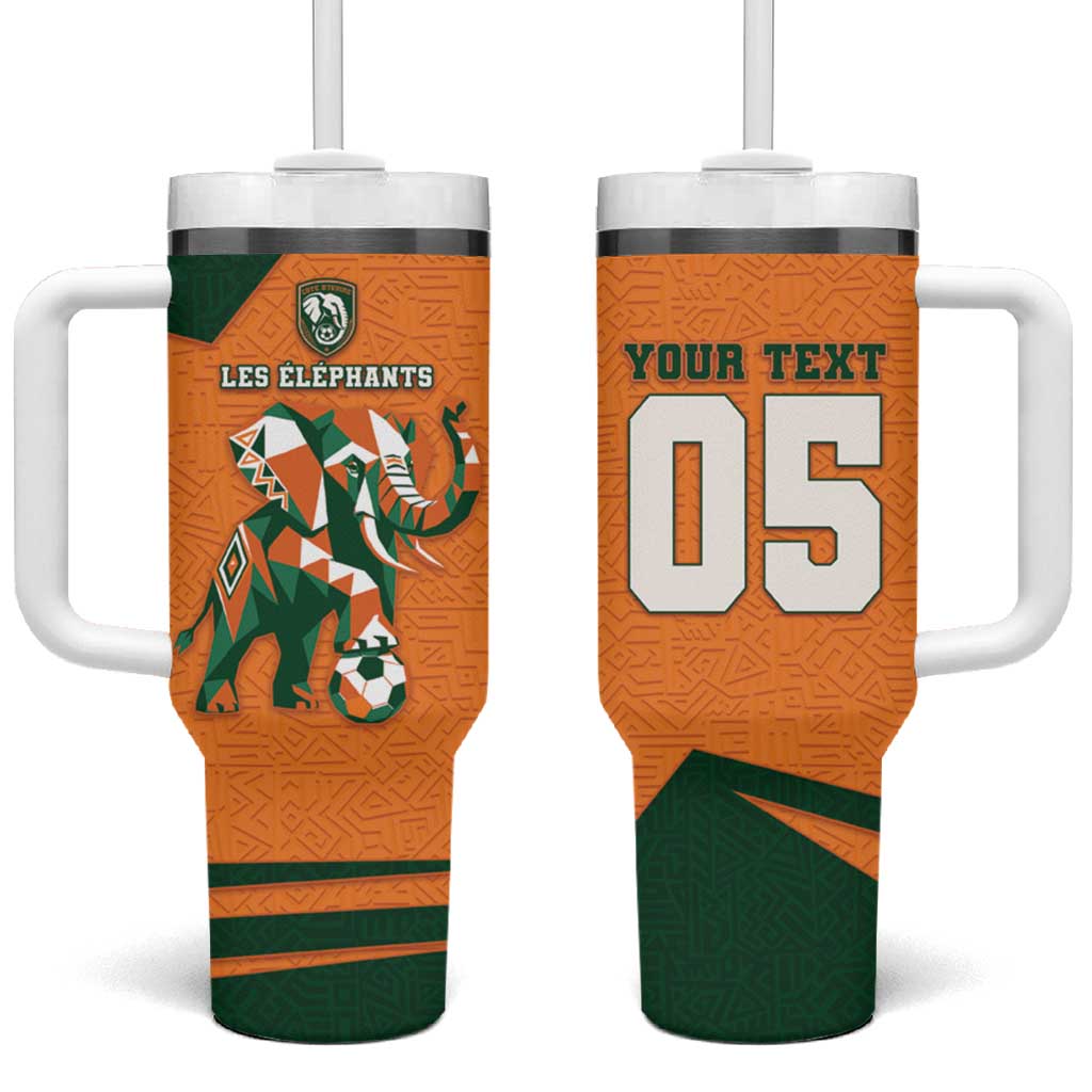 Custom Ivory Coast Football Tumbler With Handle Elephant Geometric African Art Style