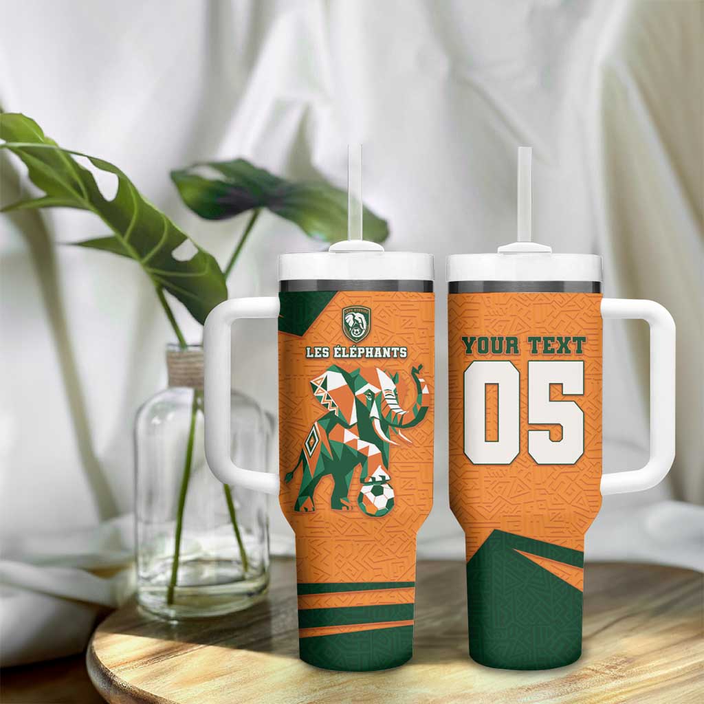 Custom Ivory Coast Football Tumbler With Handle Elephant Geometric African Art Style