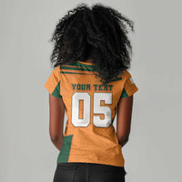 Custom Ivory Coast Football Women V-Neck T-Shirt Elephant Geometric African Art Style