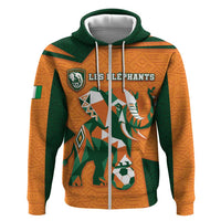 Custom Ivory Coast Football Zip Hoodie Elephant Geometric African Art Style