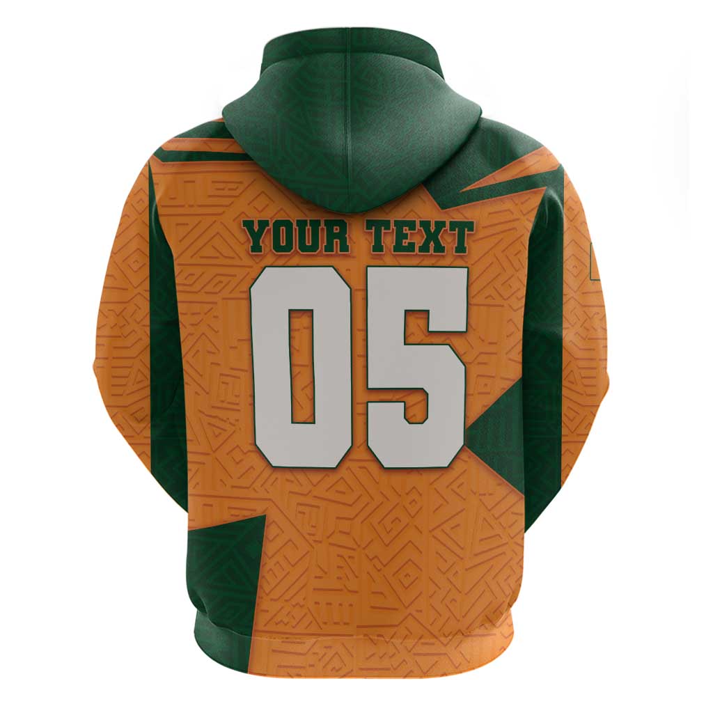 Custom Ivory Coast Football Zip Hoodie Elephant Geometric African Art Style