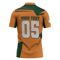Custom Ivory Coast Football Zipper Polo Shirt Elephant Geometric African Art Style