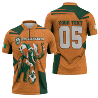 Custom Ivory Coast Football Zipper Polo Shirt Elephant Geometric African Art Style