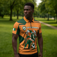 Custom Ivory Coast Football Zipper Polo Shirt Elephant Geometric African Art Style