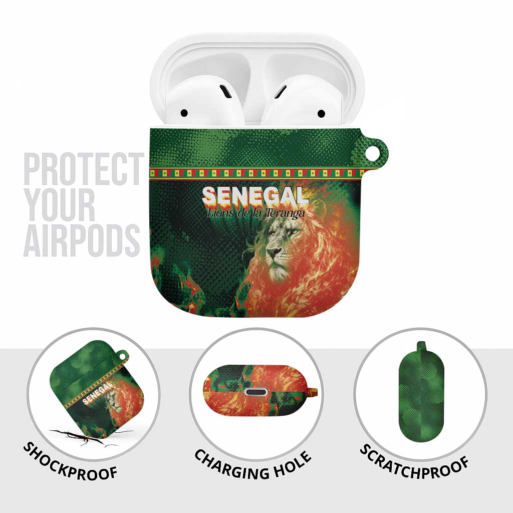 Senegal Football AirPods Case Fiery Lion Halftone Mix Gradient Map Style