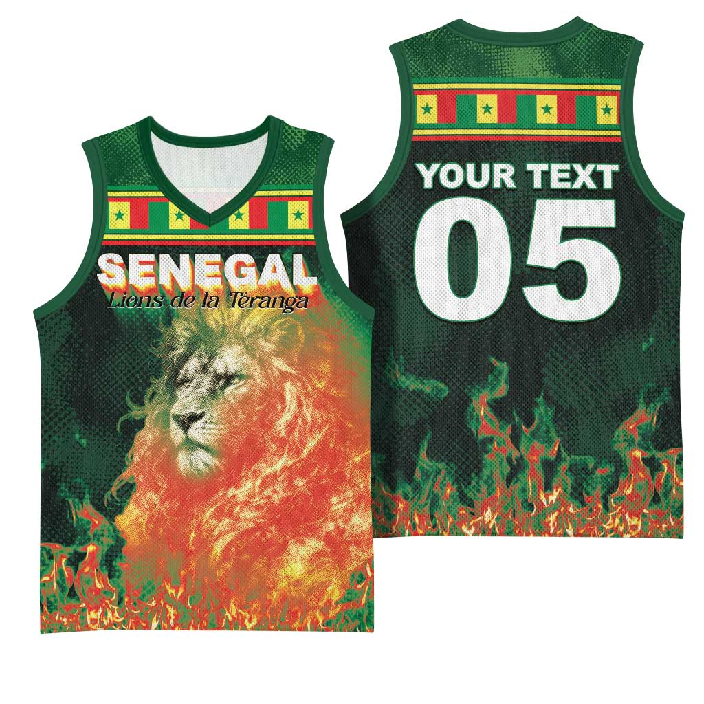 Custom Senegal Football Basketball Jersey Fiery Lion Halftone Mix Gradient Map Style
