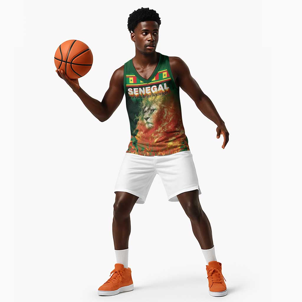 Custom Senegal Football Basketball Jersey Fiery Lion Halftone Mix Gradient Map Style