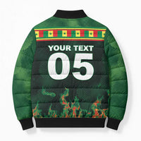 Custom Senegal Football Bomber Puffer Jacket Fiery Lion Halftone Mix Gradient Map Style