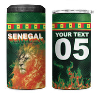 Custom Senegal Football 4 in 1 Can Cooler Tumbler Fiery Lion Halftone Mix Gradient Map Style