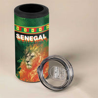 Custom Senegal Football 4 in 1 Can Cooler Tumbler Fiery Lion Halftone Mix Gradient Map Style