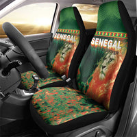 Senegal Football Car Seat Cover Fiery Lion Halftone Mix Gradient Map Style