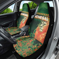Senegal Football Car Seat Cover Fiery Lion Halftone Mix Gradient Map Style