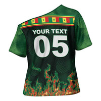 Custom Senegal Football Cross Shoulder Shirt Fiery Lion Halftone Mix Gradient Map Style