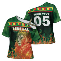 Custom Senegal Football Cross Shoulder Shirt Fiery Lion Halftone Mix Gradient Map Style
