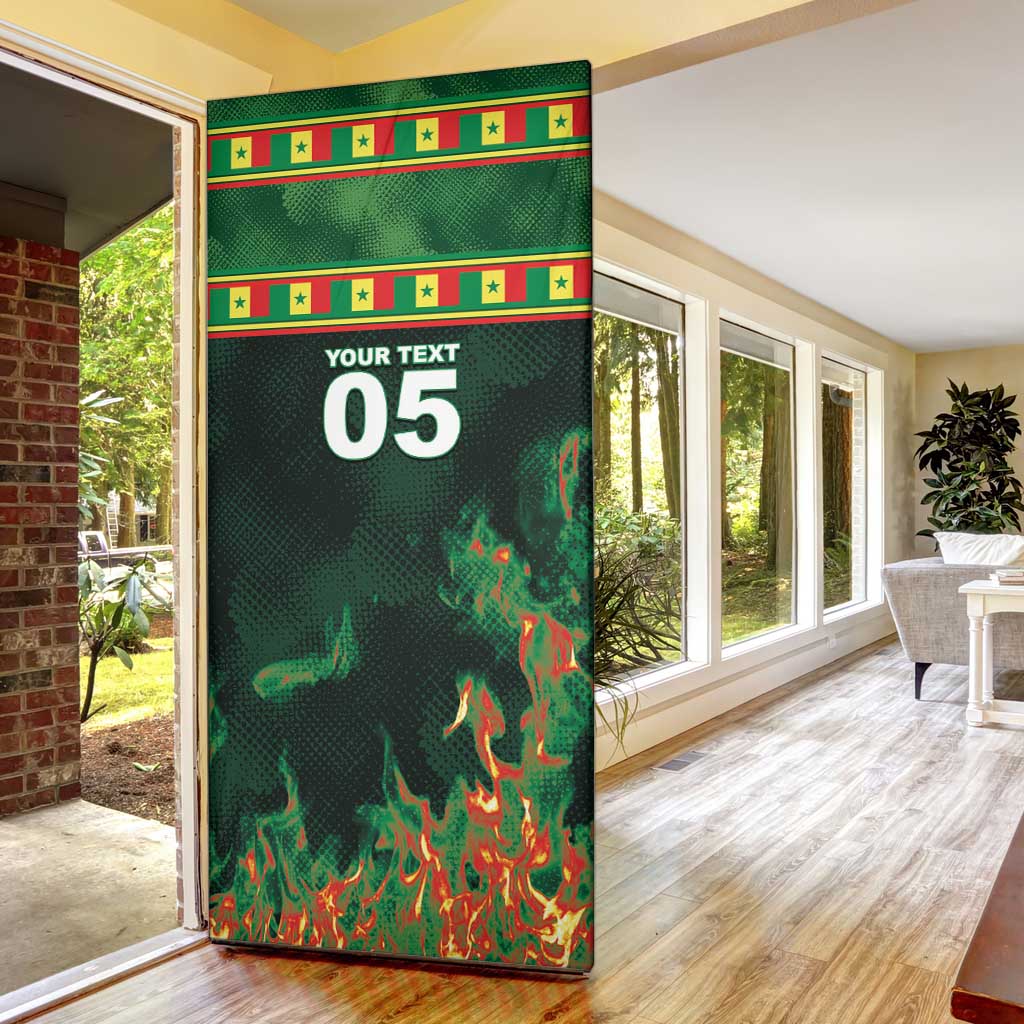 Custom Senegal Football Door Cover Fiery Lion Halftone Mix Gradient Map Style