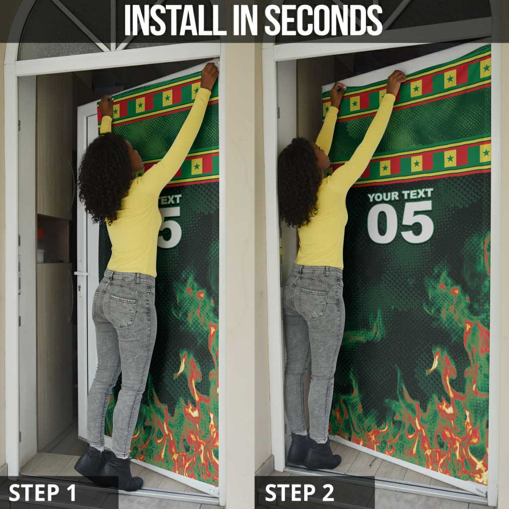 Custom Senegal Football Door Cover Fiery Lion Halftone Mix Gradient Map Style