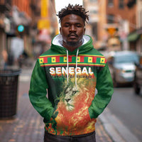 Custom Senegal Football Hoodie Fiery Lion Halftone Mix Gradient Map Style