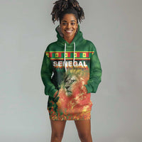 Custom Senegal Football Hoodie Dress Fiery Lion Halftone Mix Gradient Map Style