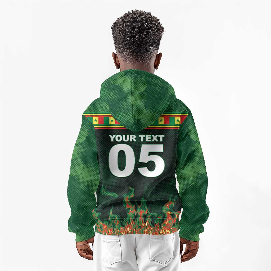 Custom Senegal Football Kid Hoodie Fiery Lion Halftone Mix Gradient Map Style