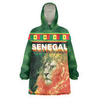 Custom Senegal Football Kid Wearable Blanket Hoodie Fiery Lion Halftone Mix Gradient Map Style
